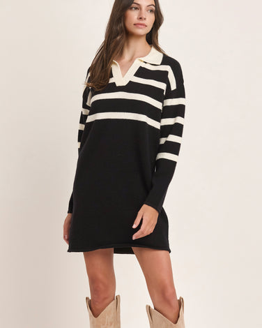Stripe Collared Mini Sweater Dress 6Pcs