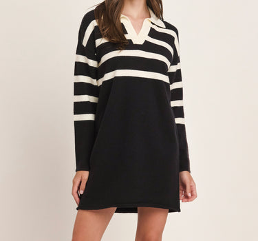 Stripe Collared Mini Sweater Dress 6Pcs