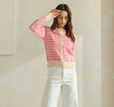 Striped Cardigan in Cream Pink