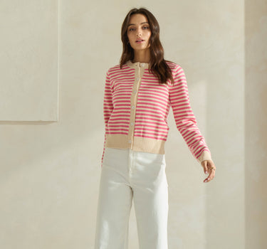 Striped Cardigan in Cream Pink