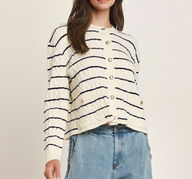 Cable Knit Striped Cardigan 6Pcs