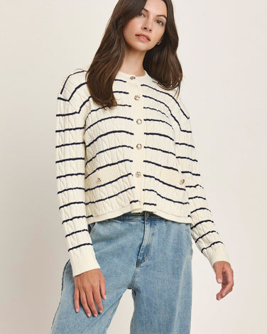 Cable Knit Striped Cardigan 6Pcs