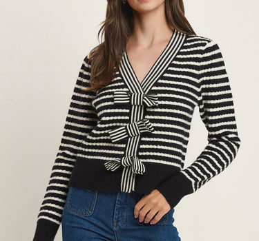 Striped Bow Cardigan Sweater Pcs