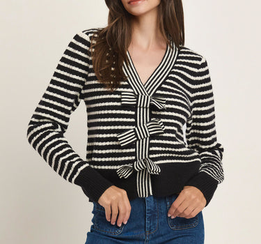 Striped Bow Cardigan Sweater Pcs