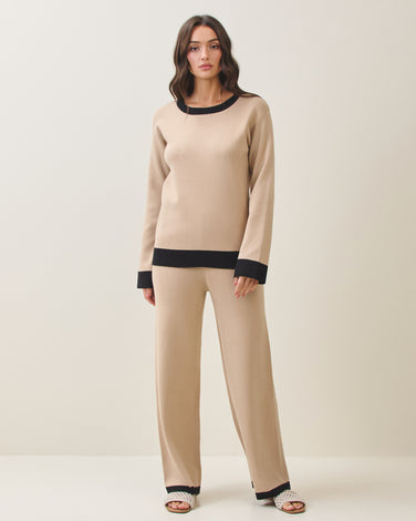 Scalloped Colorblock Sweater Top &amp; Pants Set