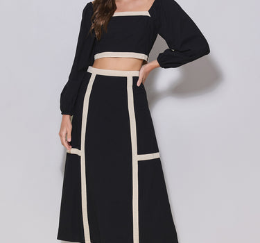 Contrast Trim Top & Skirt Set