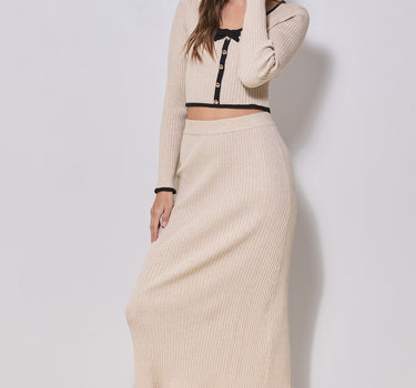 Contrast Bow Knit Sweater Top & Skirt Set