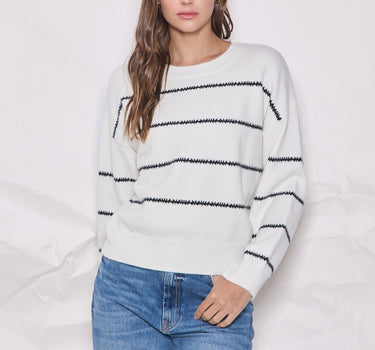 Zig Zag Striped Sweater in Ivory & Black