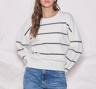 Zig Zag Striped Sweater in Ivory & Black