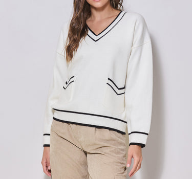 V-neck Contrast Trim Sweater