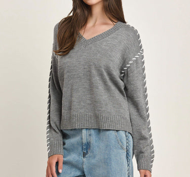 Contrast Stitch V-neck Sweater Top 6Pcs