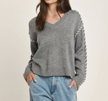 Contrast Stitch V-neck Sweater Top 6Pcs