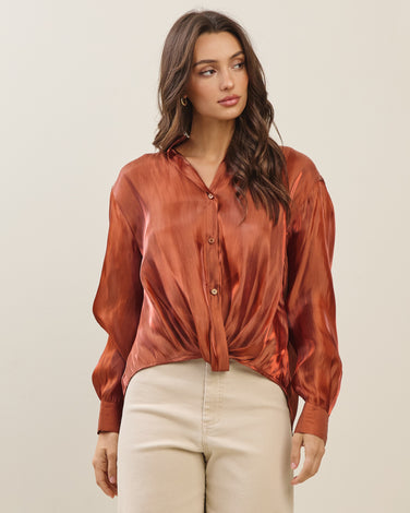 Twisted hem Satin Blouse 6Pcs