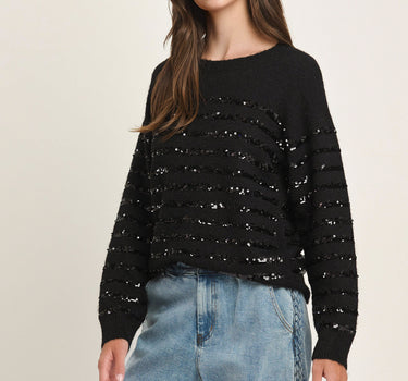 Sequin Stripe Knit Sweater Pcs