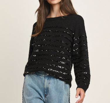 Sequin Stripe Knit Sweater Pcs