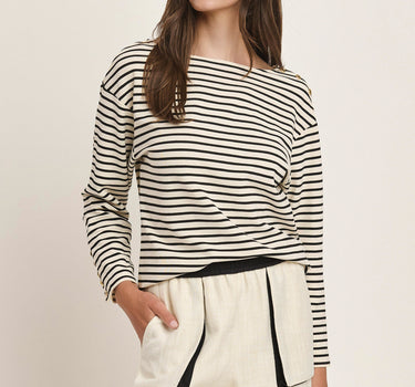 Boat Neck Striped Knit Top