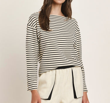 Boat Neck Striped Knit Top