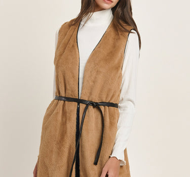 Faux Fur Maxi Vest with Belt