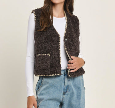 Contrast Stitch Faux Fur Vest 6Pcs