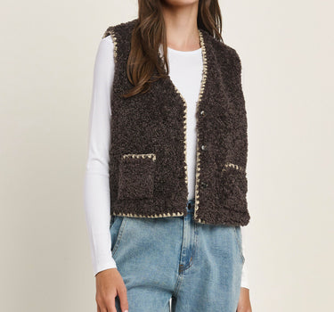 Contrast Stitch Faux Fur Vest