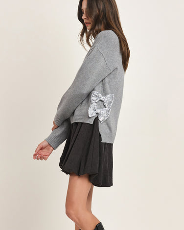 Side Sequin Bow Sweater Pcs