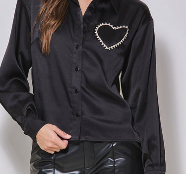 Button Down Shirt with Rhinestone Heart