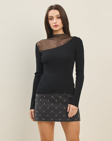 Semi-Sheer Mockneck Sweater Top