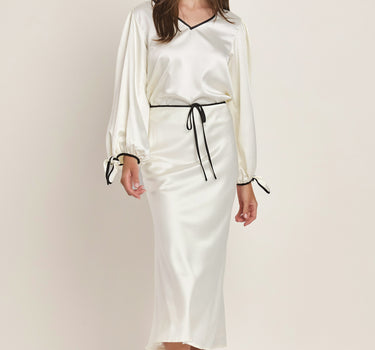 Bow Sleeve Contrast Trim Satin Top