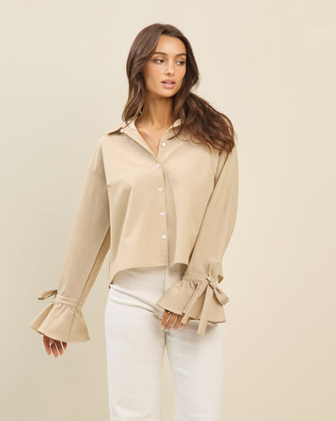 Bow-Cuff Stripe Button Down Shirt