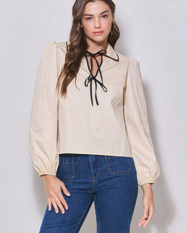 Contrast Bow Collar Blouse