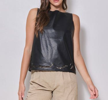 Perforated Faux Leather Sleeveless Top