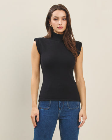 Mock Neck Shoulder Pad Top