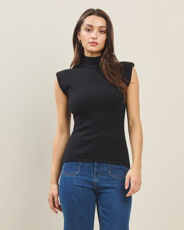 Mock Neck Shoulder Pad Top