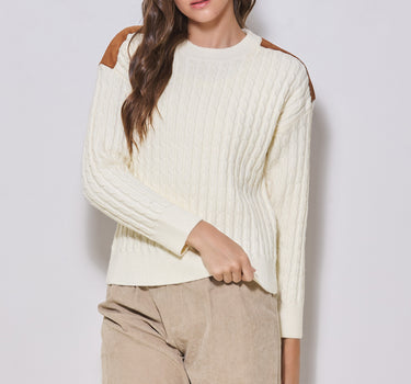 Faux Suede Shoulder Patch Sweater