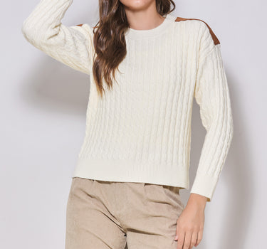 Faux Suede Shoulder Patch Sweater