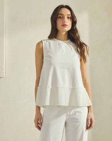 Sleeveless Linen Pleated-hem Top