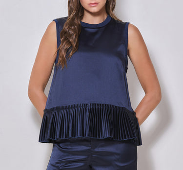 Sleeveless Satin Pleated-hem Top