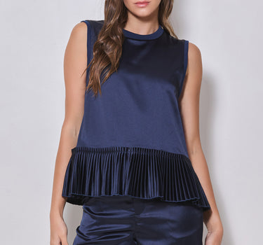 Sleeveless Satin Pleated-hem Top