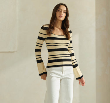 Square Neck Striped Sweater Top