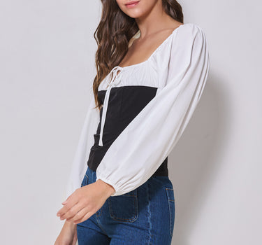 Tie-Front Long Sleeve Corset Top