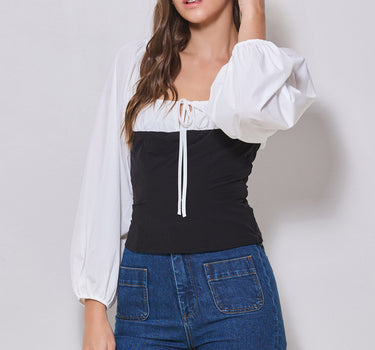 Tie-Front Long Sleeve Corset Top