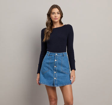 Button-front Denim Mini Skirt