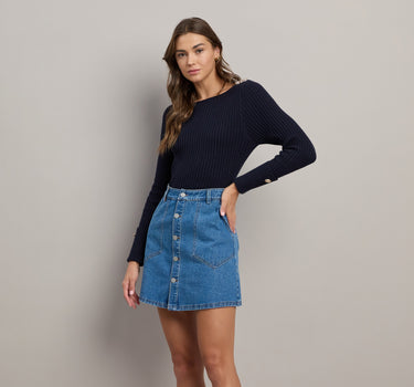 Button-front Denim Mini Skirt