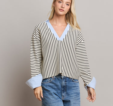 Striped Top with Contrast Neck &amp; Cuffs