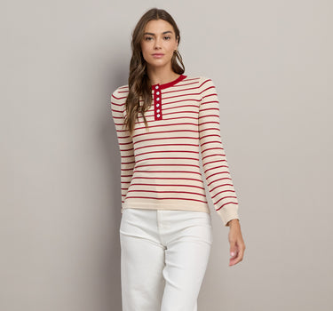 Striped Quarter Button Sweater Top