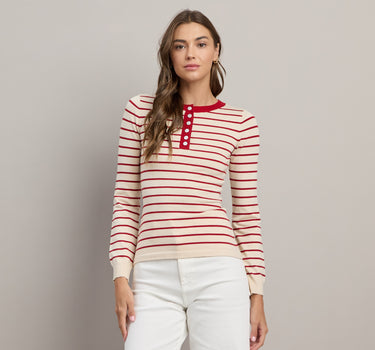 Striped Quarter Button Sweater Top