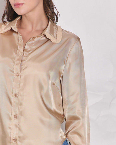 Pleated Collar Satin Shirt