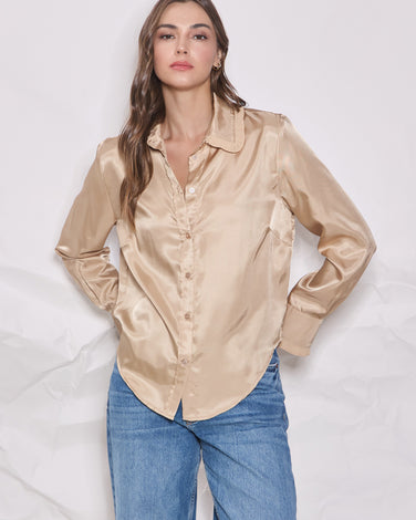 Pleated Collar Satin Shirt