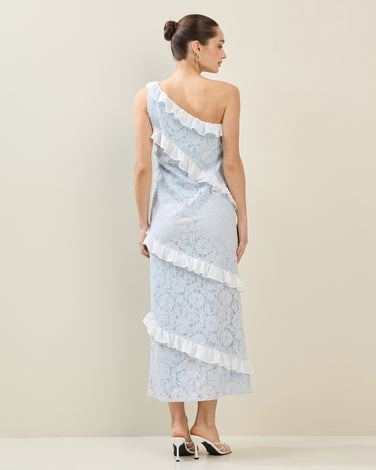 One Shoulder Lace Ruffle Dress