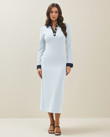 Denim trim knit dress